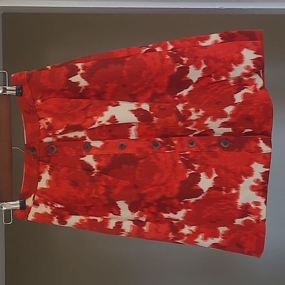 J.Crew Wool A-Line Button Front Skirt Women’s 00 Red Cream Floral - Picture 6 of 14